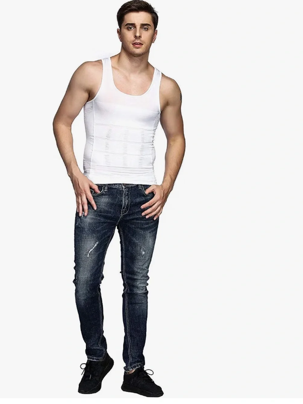Men Compression Shirt 2 Pack Body Shaper Vest Tank Top Nylon & Spandex,